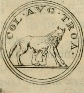 An illustration from Numismata ærea imperatorum, augustarum, et cæsarum, in coloniis, municilpiis, et urbibus jure latio donatis, ex omni modulo percussa, 1695, leaf 503
