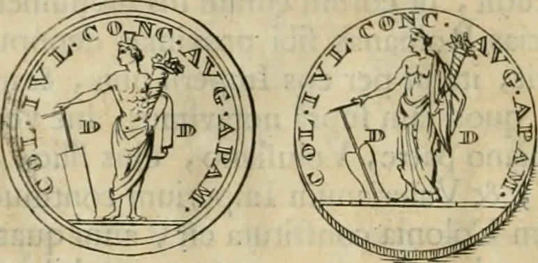 An illustration from Numismata ærea imperatorum, augustarum, et cæsarum, in coloniis, municilpiis, et urbibus jure latio donatis, ex omni modulo percussa, 1695, leaf 507