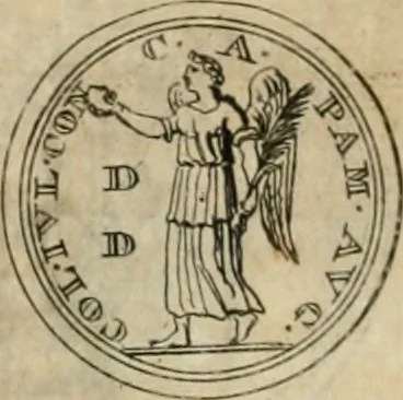 An illustration from Numismata ærea imperatorum, augustarum, et cæsarum, in coloniis, municilpiis, et urbibus jure latio donatis, ex omni modulo percussa, 1695, leaf 507