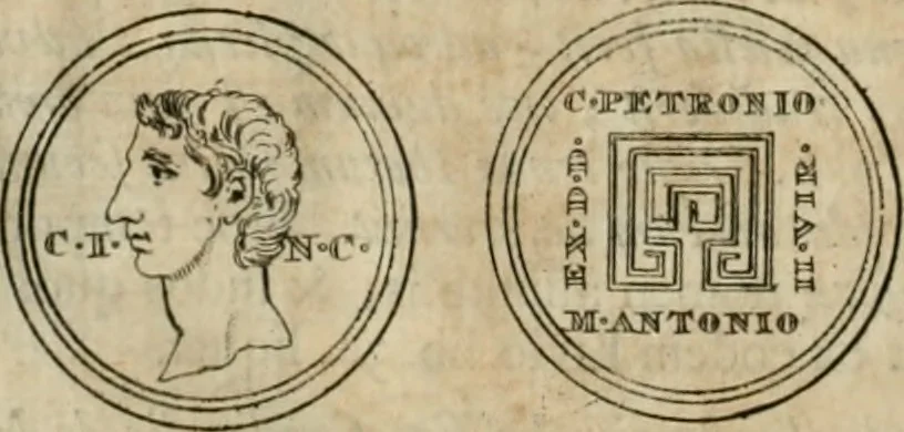 An illustration from Numismata ærea imperatorum, augustarum, et cæsarum, in coloniis, municilpiis, et urbibus jure latio donatis, ex omni modulo percussa, 1695, leaf 51