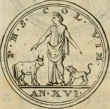 An illustration from Numismata ærea imperatorum, augustarum, et cæsarum, in coloniis, municilpiis, et urbibus jure latio donatis, ex omni modulo percussa, 1695, leaf 513