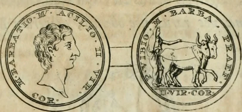 An illustration from Numismata ærea imperatorum, augustarum, et cæsarum, in coloniis, municilpiis, et urbibus jure latio donatis, ex omni modulo percussa, 1695, leaf 56