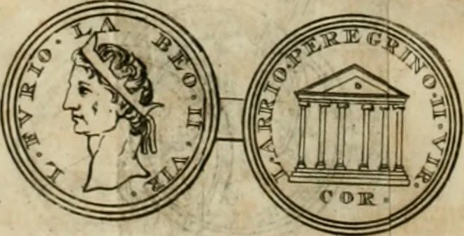 An illustration from Numismata ærea imperatorum, augustarum, et cæsarum, in coloniis, municilpiis, et urbibus jure latio donatis, ex omni modulo percussa, 1695, leaf 57