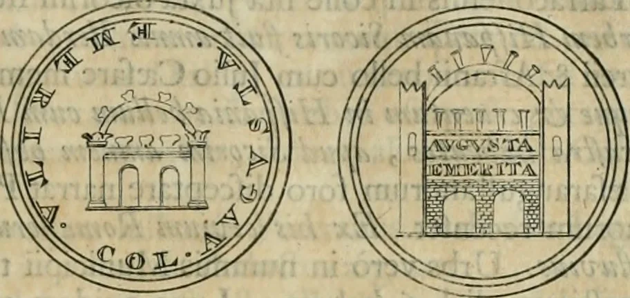 An illustration from Numismata ærea imperatorum, augustarum, et cæsarum, in coloniis, municilpiis, et urbibus jure latio donatis, ex omni modulo percussa, 1695, leaf 60