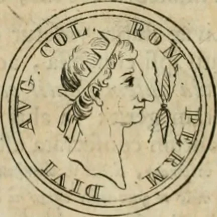 An illustration from Numismata ærea imperatorum, augustarum, et cæsarum, in coloniis, municilpiis, et urbibus jure latio donatis, ex omni modulo percussa, 1695, leaf 77