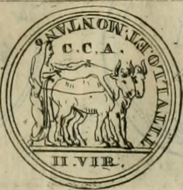 An illustration from Numismata ærea imperatorum, augustarum, et cæsarum, in coloniis, municilpiis, et urbibus jure latio donatis, ex omni modulo percussa, 1695, leaf 80