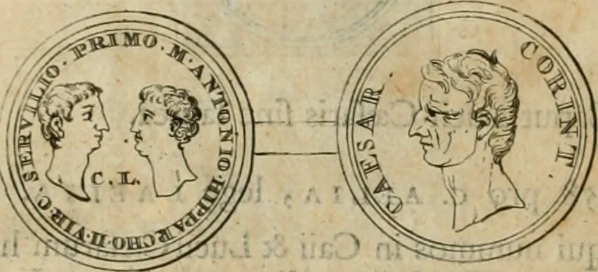 An illustration from Numismata ærea imperatorum, augustarum, et cæsarum, in coloniis, municilpiis, et urbibus jure latio donatis, ex omni modulo percussa, 1695, leaf 85