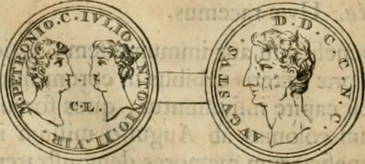 An illustration from Numismata ærea imperatorum, augustarum, et cæsarum, in coloniis, municilpiis, et urbibus jure latio donatis, ex omni modulo percussa, 1695, leaf 85