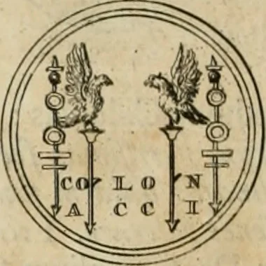 An illustration from Numismata ærea imperatorum, augustarum, et cæsarum, in coloniis, municilpiis, et urbibus jure latio donatis, ex omni modulo percussa, 1695, leaf 89