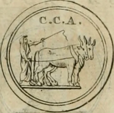 An illustration from Numismata ærea imperatorum, augustarum, et cæsarum, in coloniis, municilpiis, et urbibus jure latio donatis, ex omni modulo percussa, 1695, leaf 93