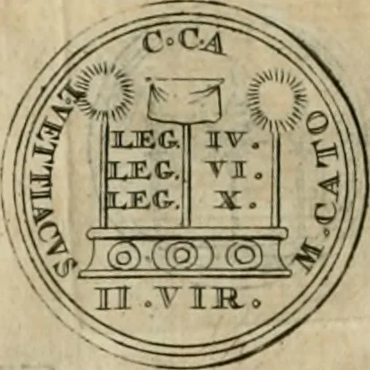 An illustration from Numismata ærea imperatorum, augustarum, et cæsarum, in coloniis, municilpiis, et urbibus jure latio donatis, ex omni modulo percussa, 1695, leaf 95