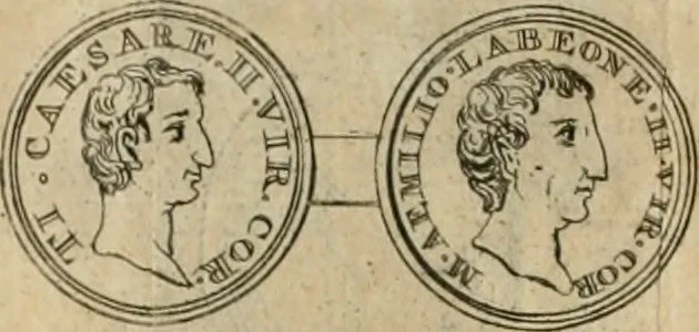 An illustration from Numismata ærea imperatorum, augustarum, et cæsarum, in coloniis, municilpiis, et urbibus jure latio donatis, ex omni modulo percussa, 1695, leaf 99