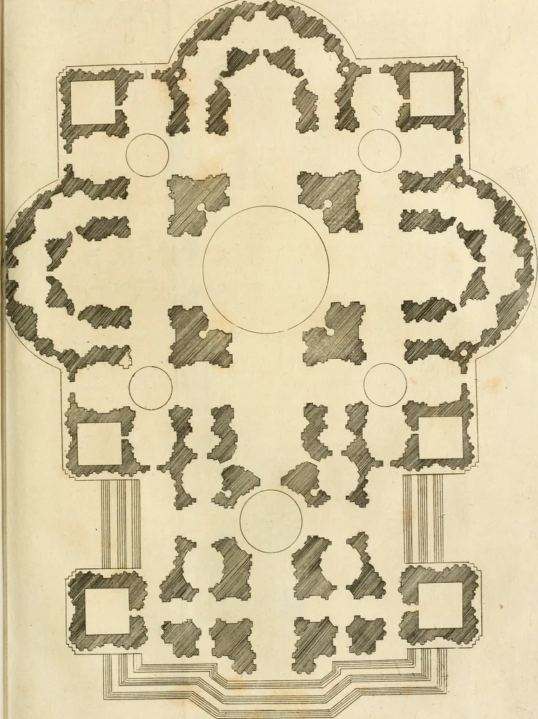 An illustration from Numismata summorum pontificum Templi Vaticani fabricam indicantia, chronologica ejusdem fabricae narratione ac multiplici eruditione explicata. Atque uberiori numismatum omnium pontificiorum lucubrationi veluti prodromus praemissa, 1700, leaf 102