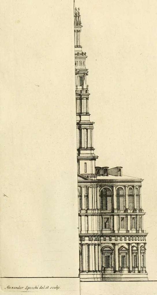 An illustration from Numismata summorum pontificum Templi Vaticani fabricam indicantia, chronologica ejusdem fabricae narratione ac multiplici eruditione explicata. Atque uberiori numismatum omnium pontificiorum lucubrationi veluti prodromus praemissa, 1700, leaf 104