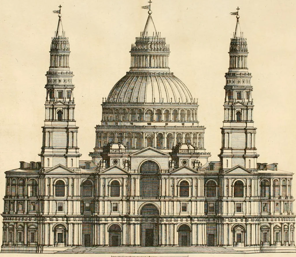 An illustration from Numismata summorum pontificum Templi Vaticani fabricam indicantia, chronologica ejusdem fabricae narratione ac multiplici eruditione explicata. Atque uberiori numismatum omnium pontificiorum lucubrationi veluti prodromus praemissa, 1700, leaf 105