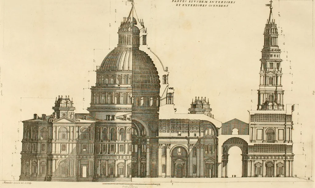 An illustration from Numismata summorum pontificum Templi Vaticani fabricam indicantia, chronologica ejusdem fabricae narratione ac multiplici eruditione explicata. Atque uberiori numismatum omnium pontificiorum lucubrationi veluti prodromus praemissa, 1700, leaf 107