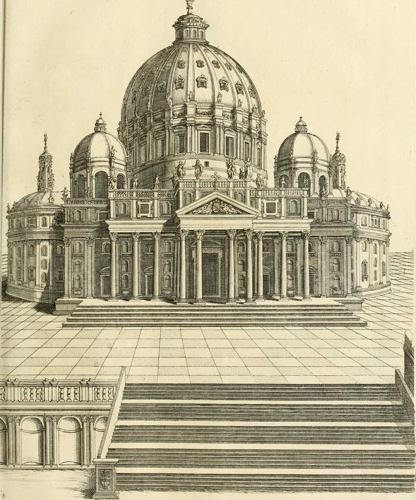 An illustration from Numismata summorum pontificum Templi Vaticani fabricam indicantia, chronologica ejusdem fabricae narratione ac multiplici eruditione explicata. Atque uberiori numismatum omnium pontificiorum lucubrationi veluti prodromus praemissa, 1700, leaf 124