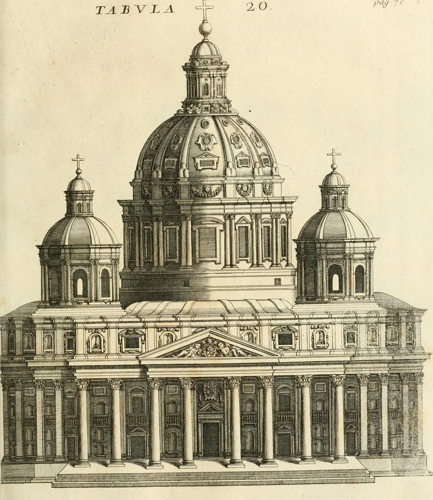 An illustration from Numismata summorum pontificum Templi Vaticani fabricam indicantia, chronologica ejusdem fabricae narratione ac multiplici eruditione explicata. Atque uberiori numismatum omnium pontificiorum lucubrationi veluti prodromus praemissa, 1700, leaf 126