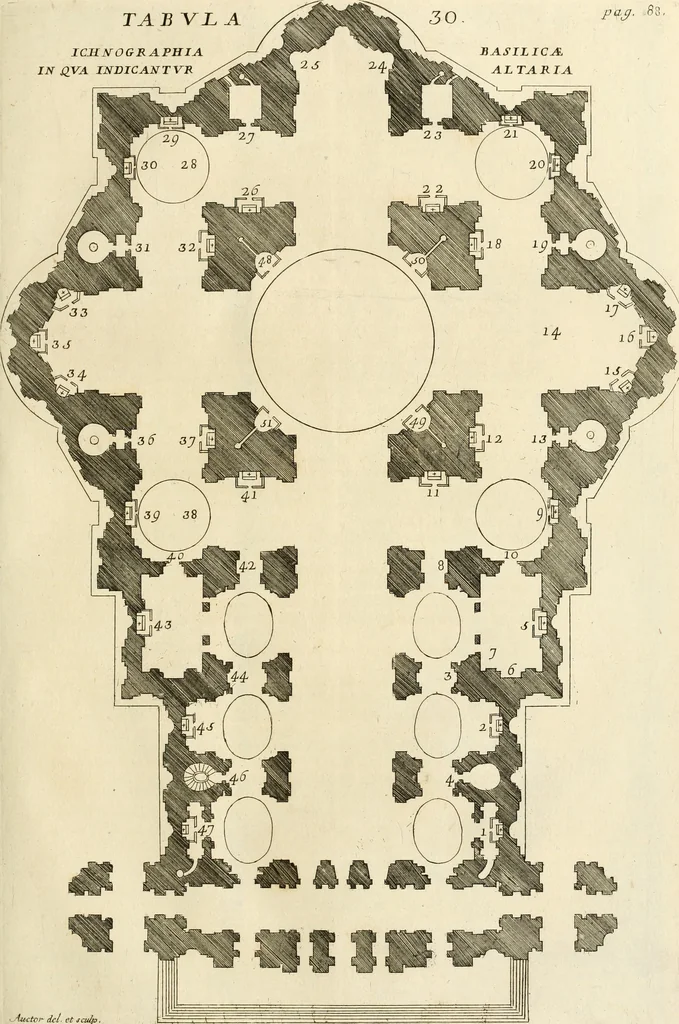 An illustration from Numismata summorum pontificum Templi Vaticani fabricam indicantia, chronologica ejusdem fabricae narratione ac multiplici eruditione explicata. Atque uberiori numismatum omnium pontificiorum lucubrationi veluti prodromus praemissa, 1700, leaf 164