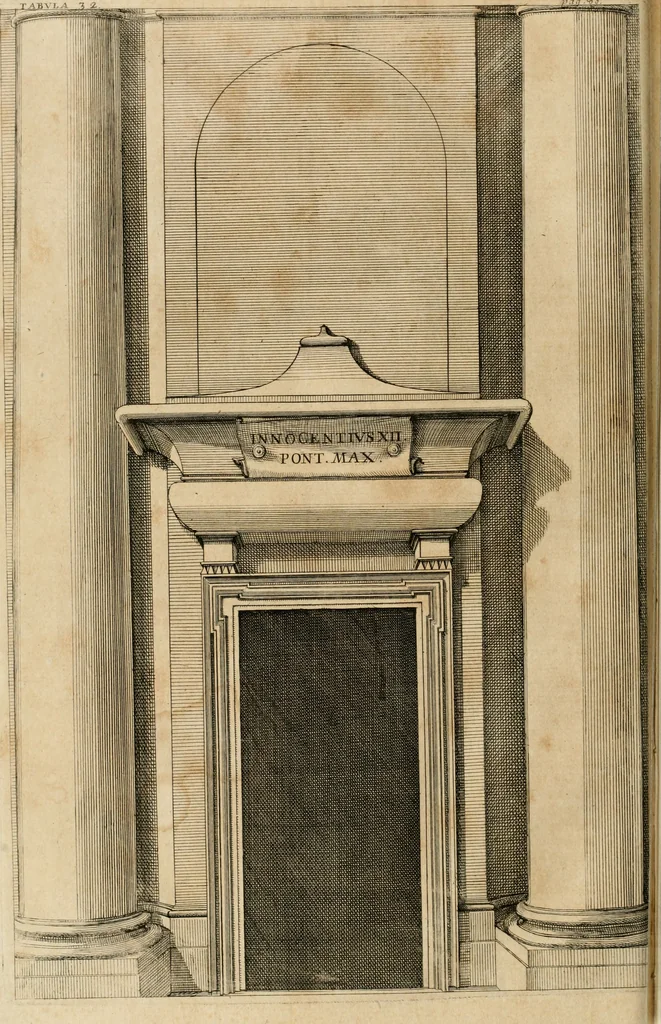 An illustration from Numismata summorum pontificum Templi Vaticani fabricam indicantia, chronologica ejusdem fabricae narratione ac multiplici eruditione explicata. Atque uberiori numismatum omnium pontificiorum lucubrationi veluti prodromus praemissa, 1700, leaf 169
