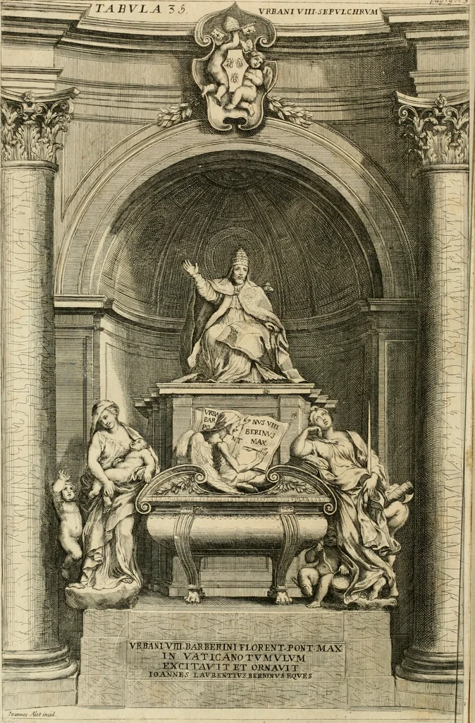 An illustration from Numismata summorum pontificum Templi Vaticani fabricam indicantia, chronologica ejusdem fabricae narratione ac multiplici eruditione explicata. Atque uberiori numismatum omnium pontificiorum lucubrationi veluti prodromus praemissa, 1700, leaf 177