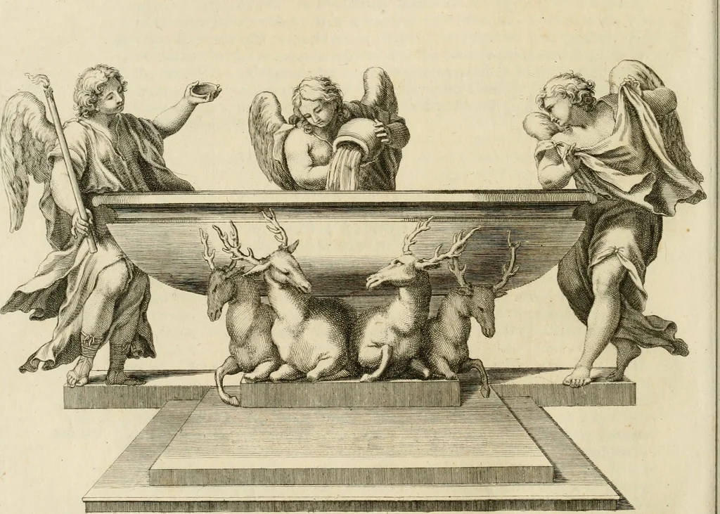 An illustration from Numismata summorum pontificum Templi Vaticani fabricam indicantia, chronologica ejusdem fabricae narratione ac multiplici eruditione explicata. Atque uberiori numismatum omnium pontificiorum lucubrationi veluti prodromus praemissa, 1700, leaf 203