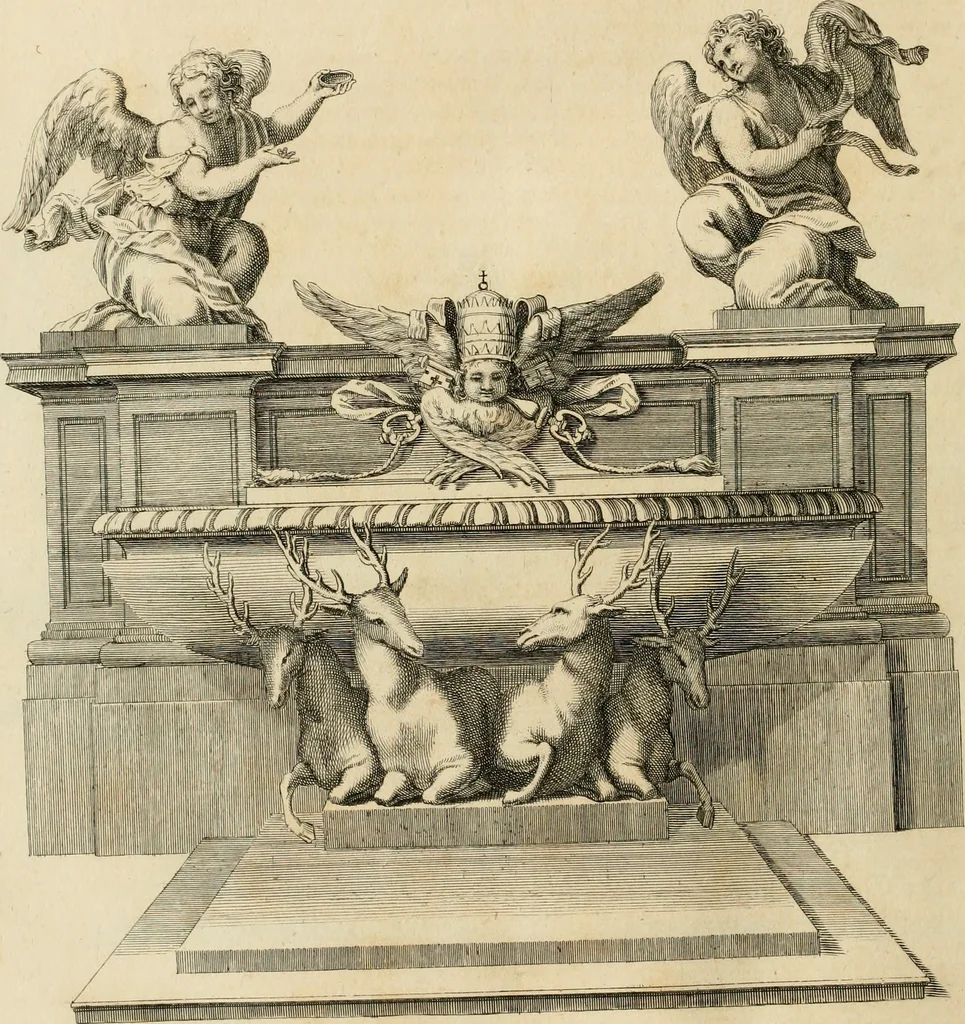 An illustration from Numismata summorum pontificum Templi Vaticani fabricam indicantia, chronologica ejusdem fabricae narratione ac multiplici eruditione explicata. Atque uberiori numismatum omnium pontificiorum lucubrationi veluti prodromus praemissa, 1700, leaf 205