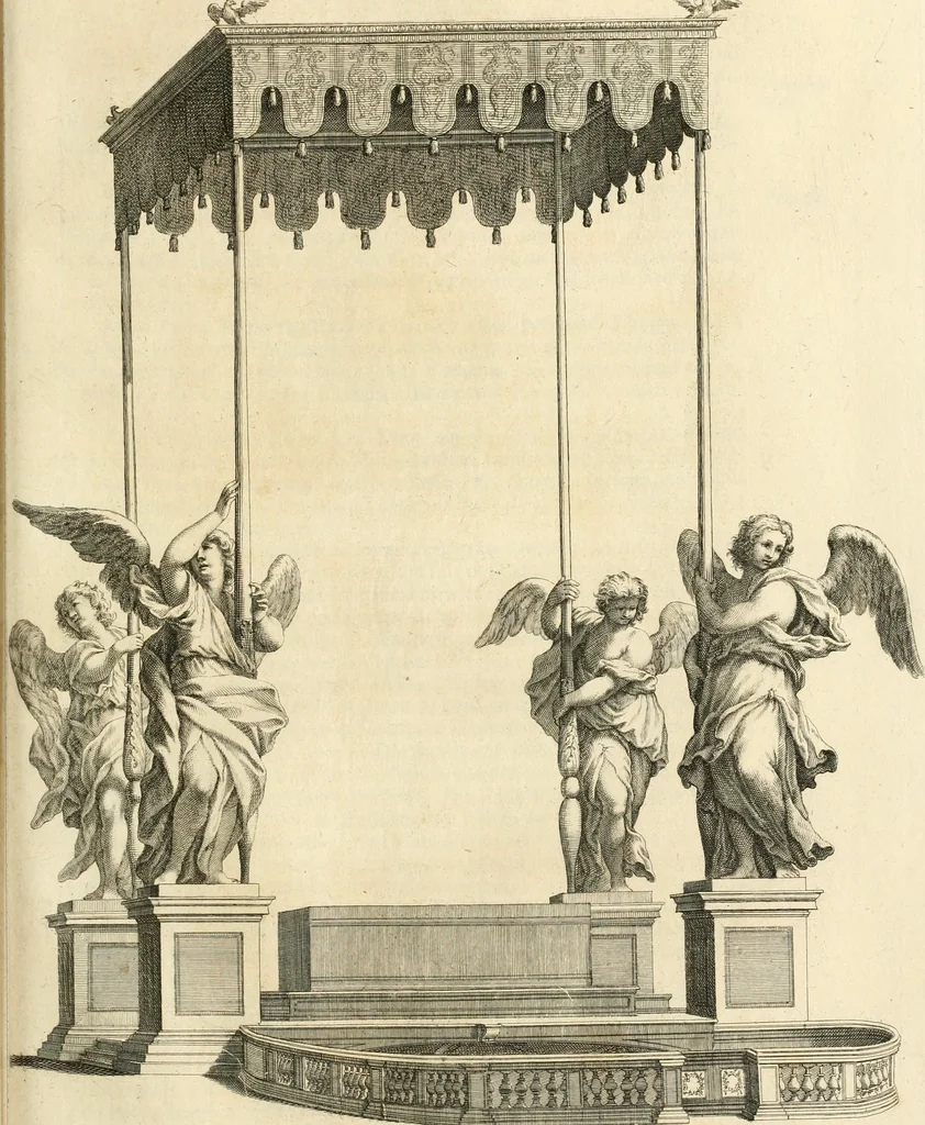 An illustration from Numismata summorum pontificum Templi Vaticani fabricam indicantia, chronologica ejusdem fabricae narratione ac multiplici eruditione explicata. Atque uberiori numismatum omnium pontificiorum lucubrationi veluti prodromus praemissa, 1700, leaf 242
