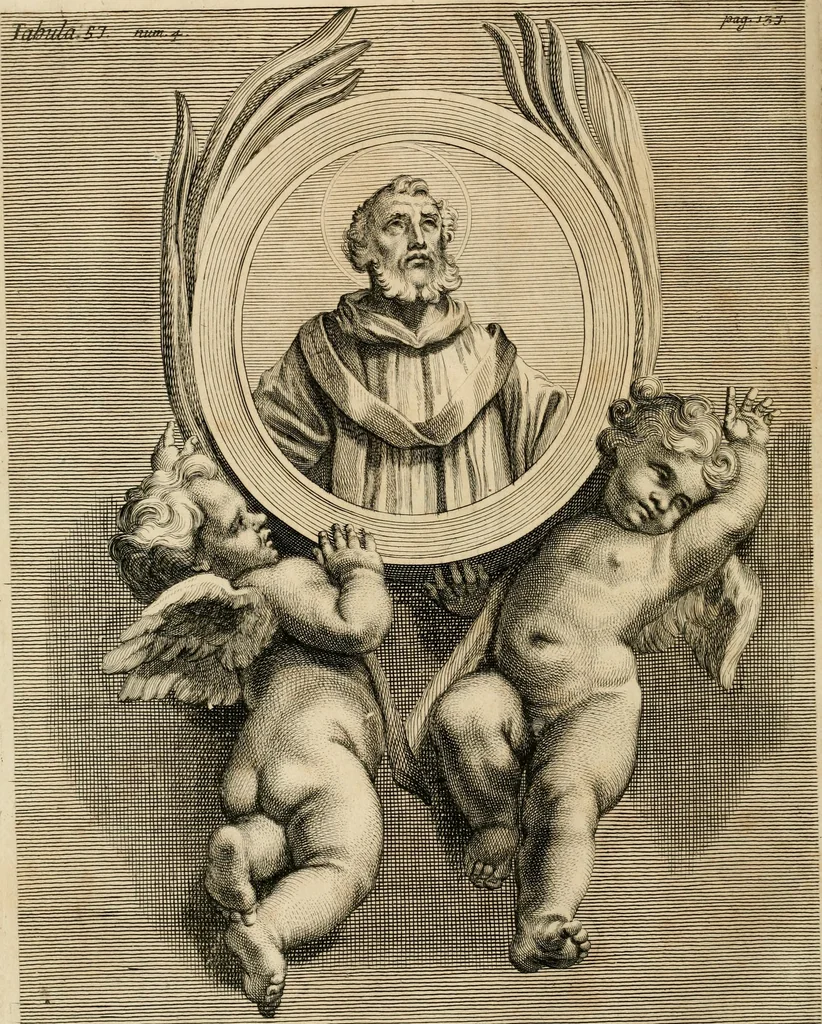 An illustration from Numismata summorum pontificum Templi Vaticani fabricam indicantia, chronologica ejusdem fabricae narratione ac multiplici eruditione explicata. Atque uberiori numismatum omnium pontificiorum lucubrationi veluti prodromus praemissa, 1700, leaf 277
