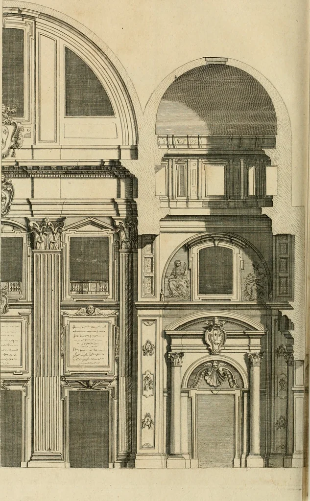 An illustration from Numismata summorum pontificum Templi Vaticani fabricam indicantia, chronologica ejusdem fabricae narratione ac multiplici eruditione explicata. Atque uberiori numismatum omnium pontificiorum lucubrationi veluti prodromus praemissa, 1700, leaf 283