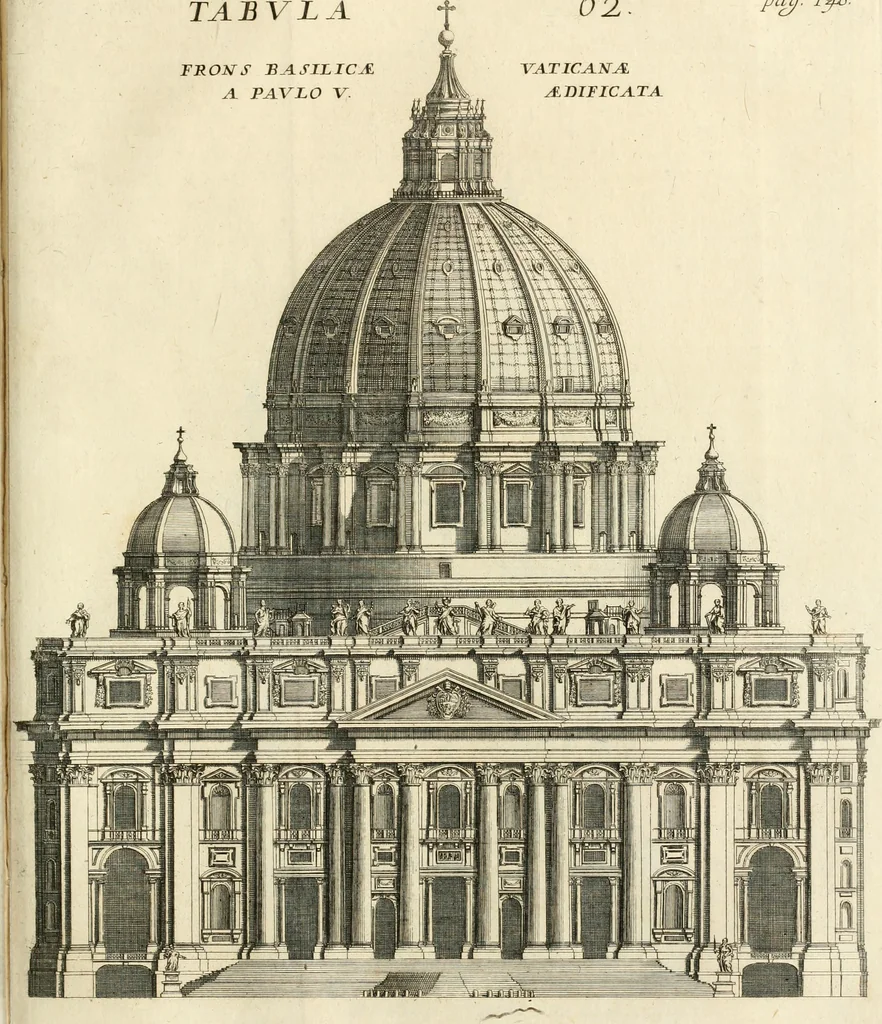 An illustration from Numismata summorum pontificum Templi Vaticani fabricam indicantia, chronologica ejusdem fabricae narratione ac multiplici eruditione explicata. Atque uberiori numismatum omnium pontificiorum lucubrationi veluti prodromus praemissa, 1700, leaf 296