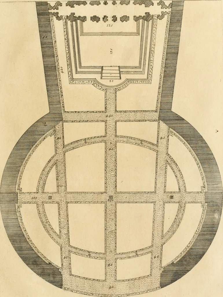 An illustration from Numismata summorum pontificum Templi Vaticani fabricam indicantia, chronologica ejusdem fabricae narratione ac multiplici eruditione explicata. Atque uberiori numismatum omnium pontificiorum lucubrationi veluti prodromus praemissa, 1700, leaf 320