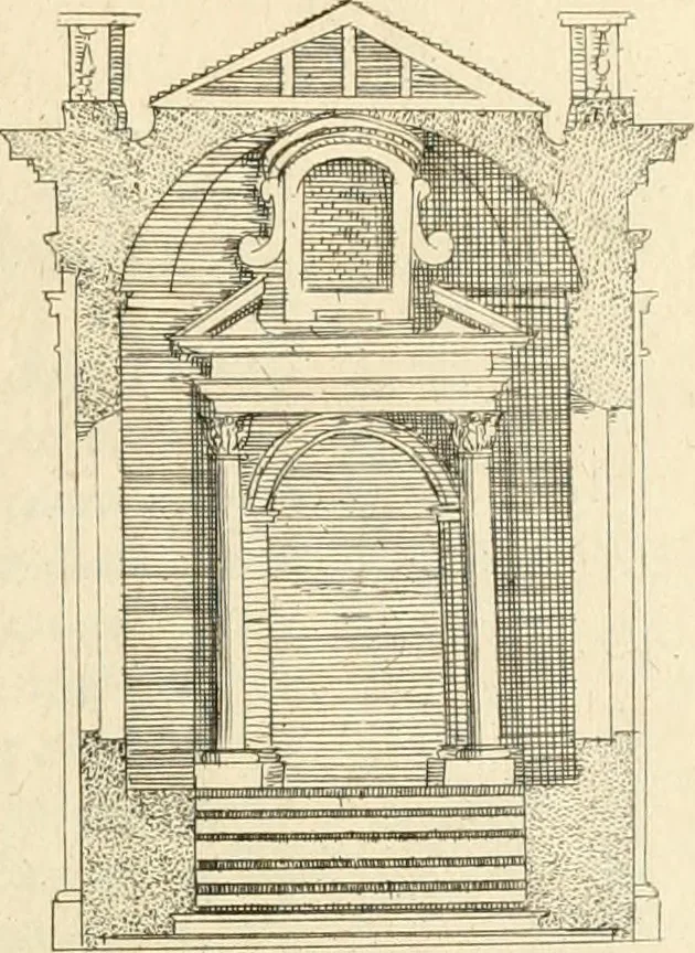 An illustration from Numismata summorum pontificum Templi Vaticani fabricam indicantia, chronologica ejusdem fabricae narratione ac multiplici eruditione explicata. Atque uberiori numismatum omnium pontificiorum lucubrationi veluti prodromus praemissa, 1700, leaf 328