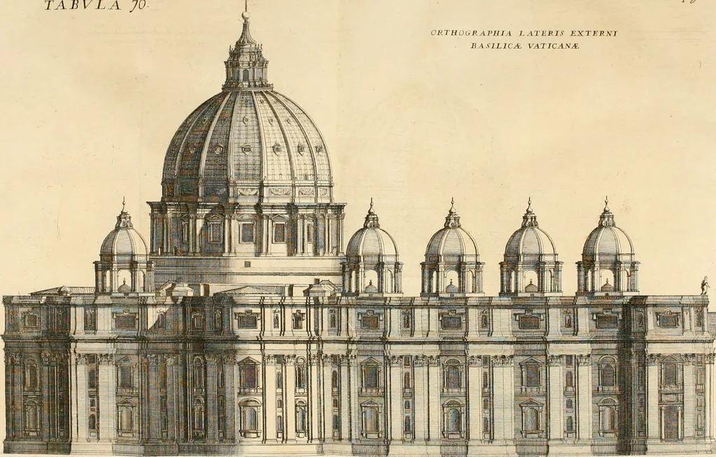 An illustration from Numismata summorum pontificum Templi Vaticani fabricam indicantia, chronologica ejusdem fabricae narratione ac multiplici eruditione explicata. Atque uberiori numismatum omnium pontificiorum lucubrationi veluti prodromus praemissa, 1700, leaf 348
