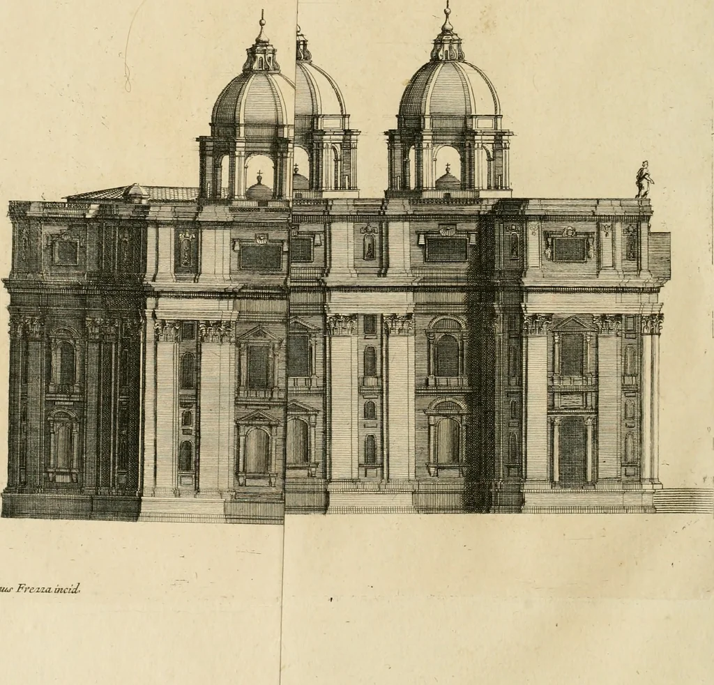 An illustration from Numismata summorum pontificum Templi Vaticani fabricam indicantia, chronologica ejusdem fabricae narratione ac multiplici eruditione explicata. Atque uberiori numismatum omnium pontificiorum lucubrationi veluti prodromus praemissa, 1700, leaf 349