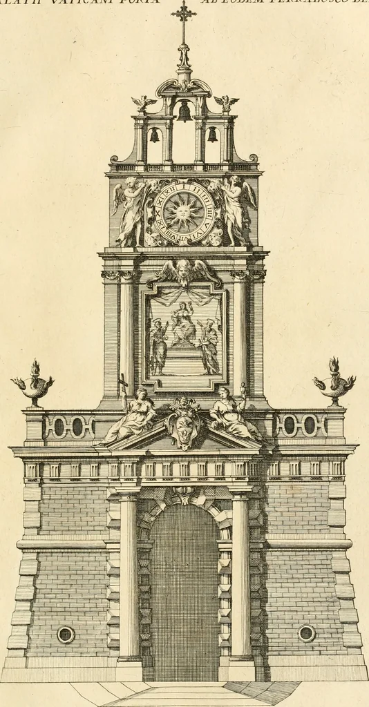 An illustration from Numismata summorum pontificum Templi Vaticani fabricam indicantia, chronologica ejusdem fabricae narratione ac multiplici eruditione explicata. Atque uberiori numismatum omnium pontificiorum lucubrationi veluti prodromus praemissa, 1700, leaf 360