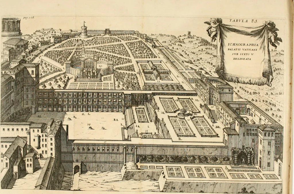 An illustration from Numismata summorum pontificum Templi Vaticani fabricam indicantia, chronologica ejusdem fabricae narratione ac multiplici eruditione explicata. Atque uberiori numismatum omnium pontificiorum lucubrationi veluti prodromus praemissa, 1700, leaf 374