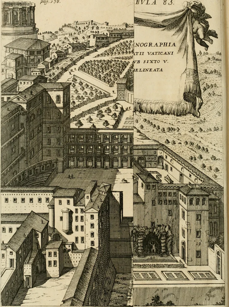 An illustration from Numismata summorum pontificum Templi Vaticani fabricam indicantia, chronologica ejusdem fabricae narratione ac multiplici eruditione explicata. Atque uberiori numismatum omnium pontificiorum lucubrationi veluti prodromus praemissa, 1700, leaf 375