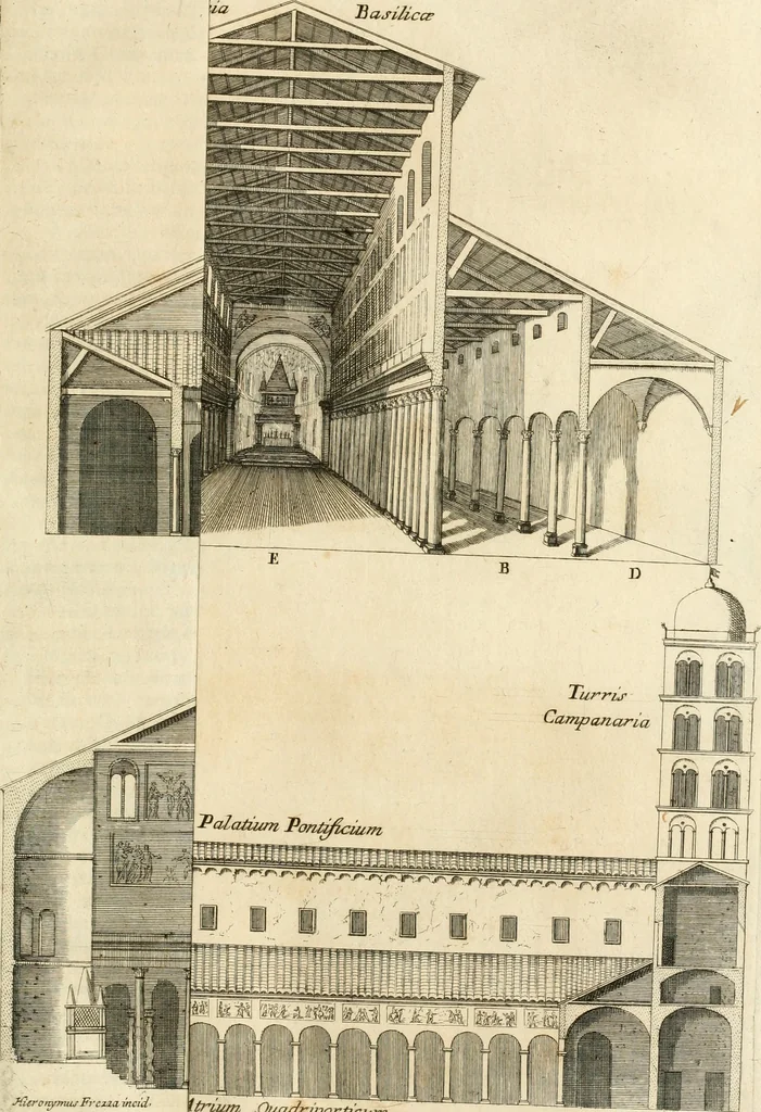 An illustration from Numismata summorum pontificum Templi Vaticani fabricam indicantia, chronologica ejusdem fabricae narratione ac multiplici eruditione explicata. Atque uberiori numismatum omnium pontificiorum lucubrationi veluti prodromus praemissa, 1700, leaf 40