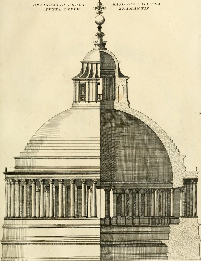 An illustration from Numismata summorum pontificum Templi Vaticani fabricam indicantia, chronologica ejusdem fabricae narratione ac multiplici eruditione explicata. Atque uberiori numismatum omnium pontificiorum lucubrationi veluti prodromus praemissa, 1700, leaf 92