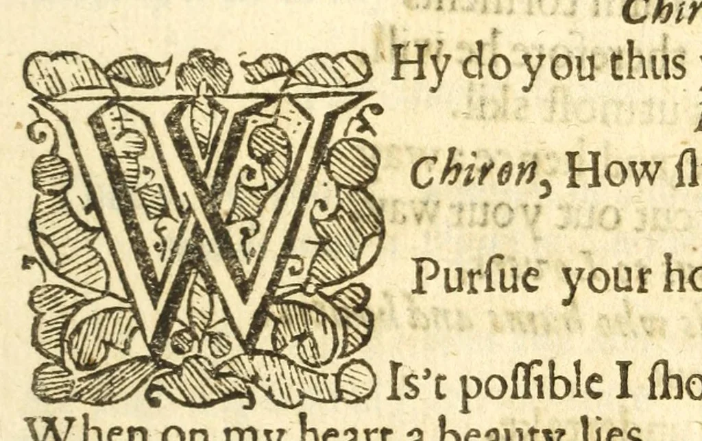 An illustration from The nuptialls of Peleus and Thetis consisting of a mask and a comedy, or, The the great royall ball : acted lately in Paris six times by the King in person, the Duke of Anjou, the Duke of Yorke : with divers other noble men, also by the Princess Royall Henrette Marie, the Princess of Conty, the Dutchess of Roquelaure, the Dutchess of Crequy, with many other ladies of honour, 1654, leaf 45