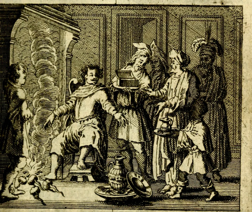 An illustration from Nuttelyck huys-boeck ... Benevens alle de overgebleven gedichten ... de lof-en rouw-gedichten en graft-schriften, 1769, leaf 140