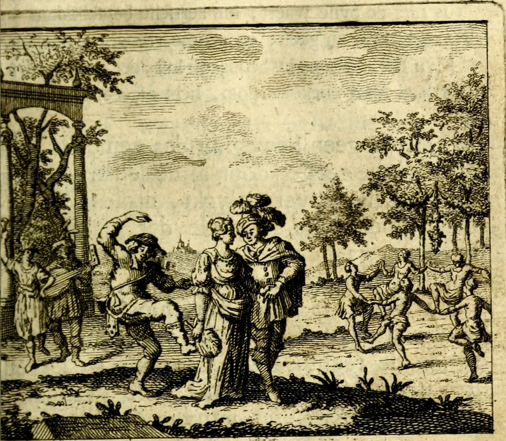 An illustration from Nuttelyck huys-boeck ... Benevens alle de overgebleven gedichten ... de lof-en rouw-gedichten en graft-schriften, 1769, leaf 96
