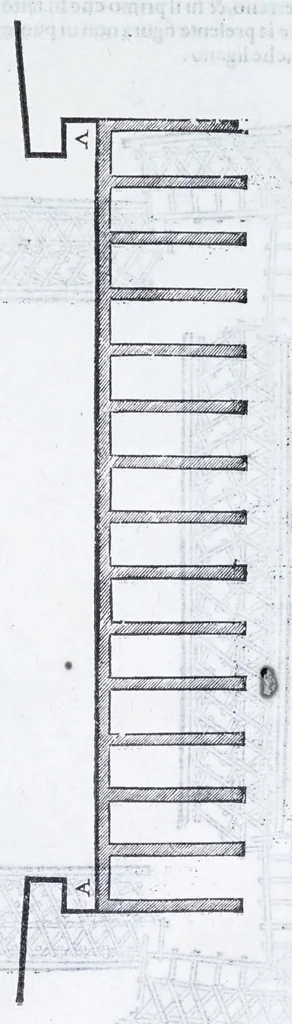 An illustration from Nvova inventione di fabricar fortezze, : di varie forme, in qvalvnqve sito di piano, di monte, in acqua, con diuersi disegni, et vn trattato del modo, che si hà da osseruare in esse, con le sve misvre, et ordine di levar le piante, tanto in fortezze reali, quanto non reali., 1598, leaf 79