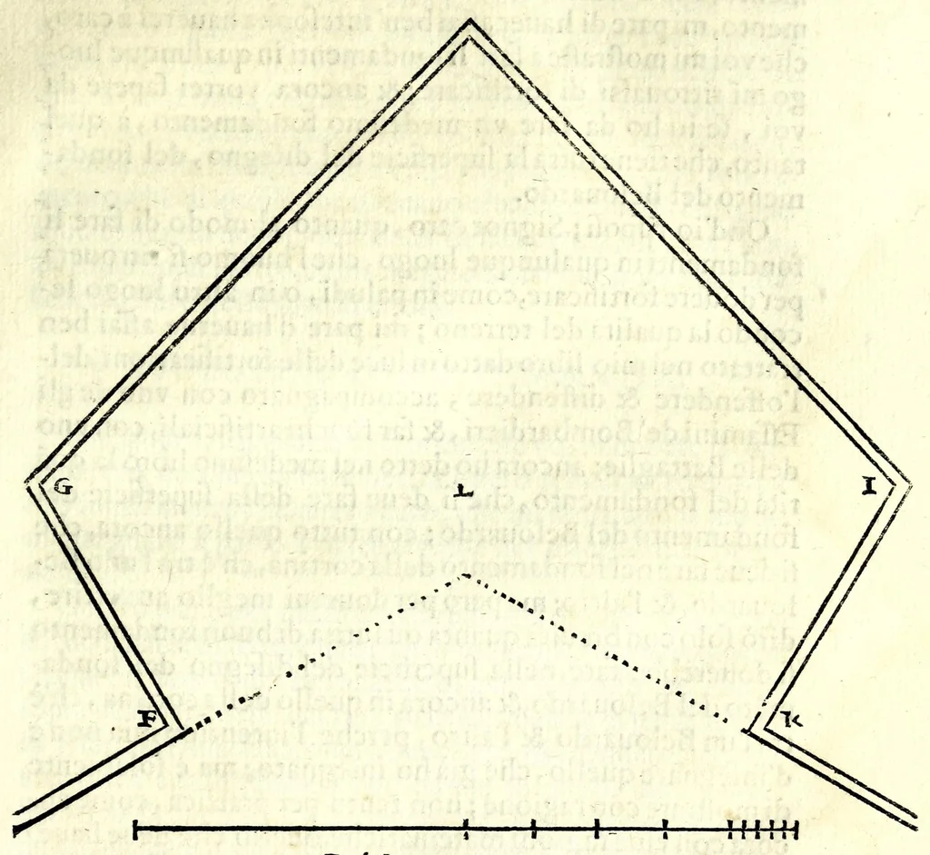 An illustration from Nvovo ragionamento del fabricare le fortezze : si per prattica, come per theorica ; oue diffusamente si mostra tutto quello ch'a tal scientia si appartiene, 1571, leaf 61