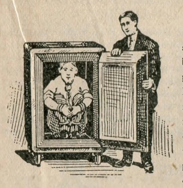 An illustration from Oaks Latest Tricks, Catalogue No. 21, Puzzles, Novelties, Sensational Escapes, And Illusions, 1913, leaf 44