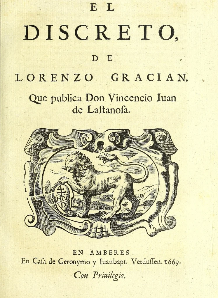 An illustration from Obras de Lorenzo Gracian, divididas en dos tomos, en el primero contiene El criticòn, tratando en la primera parte de la niñez, y juuentud: en la segunda de la varonil edad: y en la tercera de la vejez. El discreto. El politico Fernando el Catholico. El heroe. En el segvndo, La agudeza y arte de ingenio. Oraculo manual y arte de prudencia. En el fin añadimos El comulgatorio de varias meditaciones de la sagrada comunion, 1669, leaf 449