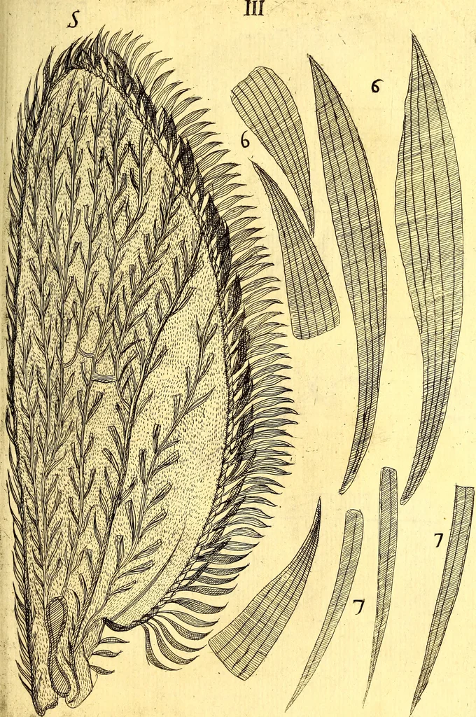 An illustration from Obseruationes circa viuentia, quæ in rebus non viuentibus reperiuntur : Cum micrographia curiosa siue Rerum minutissimarum obseruationibus, quæ ope microscopij recognitæ ad viuum exprimuntur : his accesserunt aliquot animalium testaceorum icones non antea in lucem editæ : omnia curiosorum naturæ exploratorum vtilitati & iucunditati expressa & oblata, 1691, leaf 550