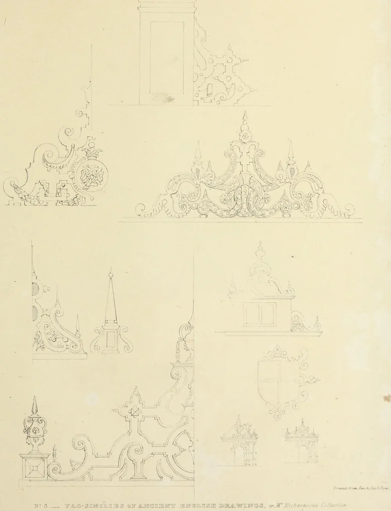 An illustration from Observations on the architecture of England during the reigns of Queen Elizabeth and King James I. & c. & c, 1837, leaf 120