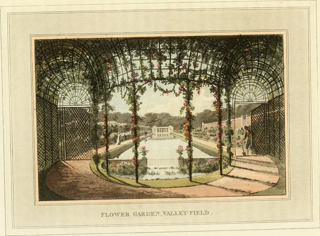 An illustration from Observations on the theory and practice of landscape gardening : including some remarks on Grecian and Gothic architecture, collected from various manuscripts, in the possession of the different noblemen and gentlemen, for whose use they were originally written : the whole tending to establish fixed principles in the respective arts, 1805, leaf 156